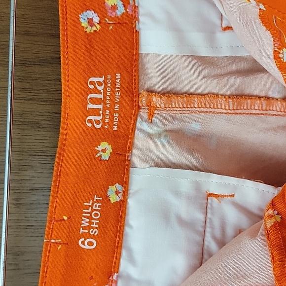 A.n.a size 6 twill short vibrant orange with pink, yellow and blue flowers. - Picture 5 of 7